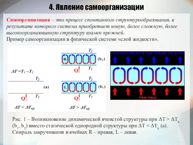 4. Явление самоорганизации Самоорганизация – это процесс спонтанного структурообразования, в результате