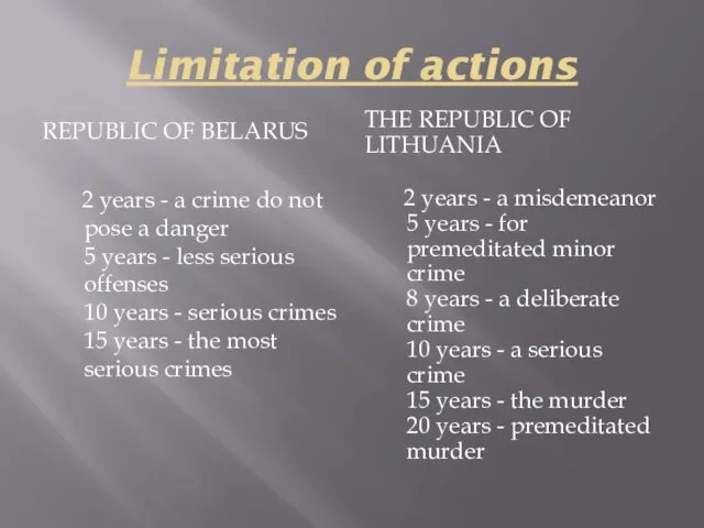 Limitation of actions REPUBLIC OF BELARUS THE REPUBLIC OF LITHUANIA 2