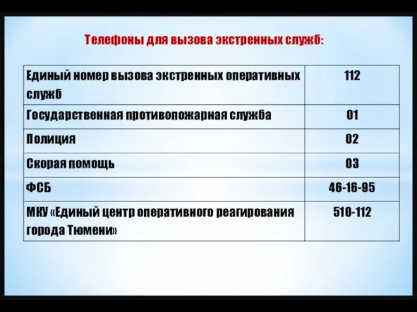 Телефоны для вызова экстренных служб: