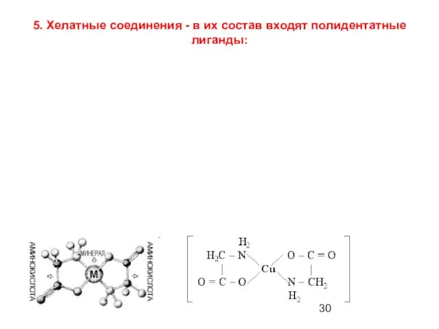 5. Хелатные соединения - в их состав входят полидентатные лиганды: