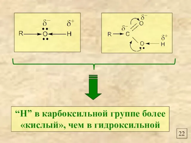 22 “Н” в карбоксильной группе более «кислый», чем в гидроксильной