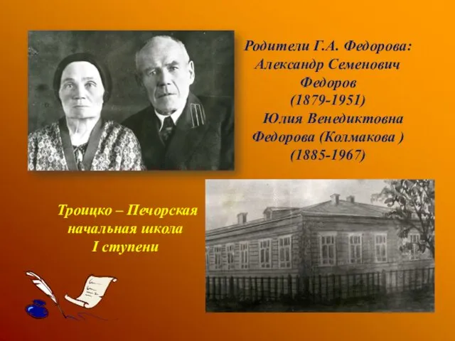 Троицко – Печорская начальная школа I ступени Родители Г.А. Федорова: Александр