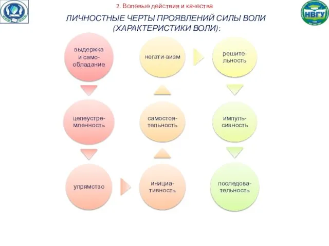 2. Волевые действия и качества ЛИЧНОСТНЫЕ ЧЕРТЫ ПРОЯВЛЕНИЙ СИЛЫ ВОЛИ (ХАРАКТЕРИСТИКИ ВОЛИ):