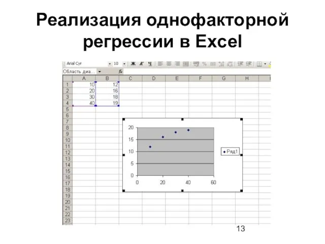 Реализация однофакторной регрессии в Excel