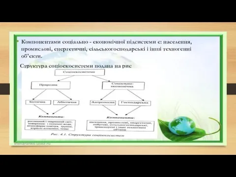 Компонентами соціально - економічної підсистеми є: населення, промислові, енергетичні, сільськогосподарські і