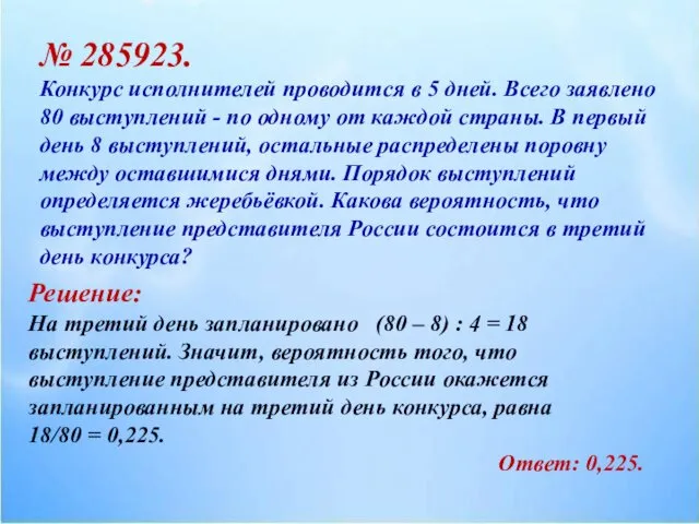 № 285923. Конкурс исполнителей проводится в 5 дней. Всего заявлено 80