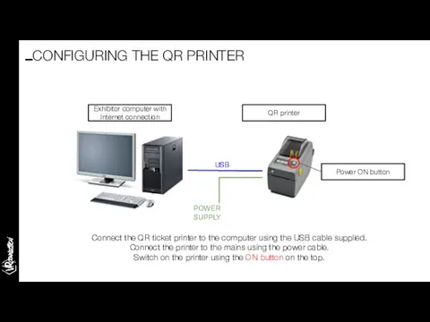 USB POWER SUPPLY Connect the QR ticket printer to the computer