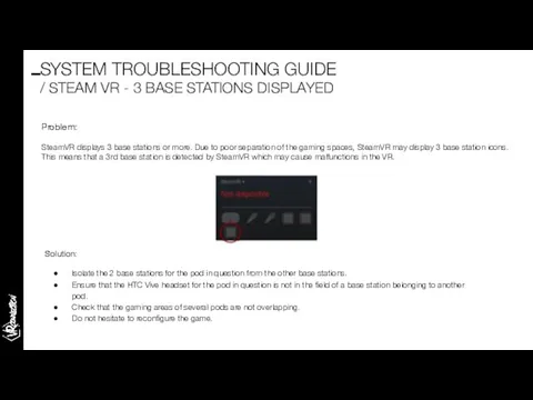 Problem: SteamVR displays 3 base stations or more. Due to poor