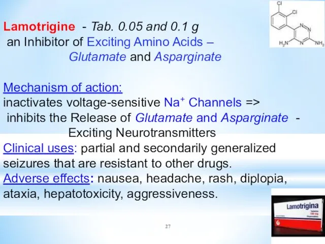 Lamotrigine - Tab. 0.05 and 0.1 g an Inhibitor of Exciting