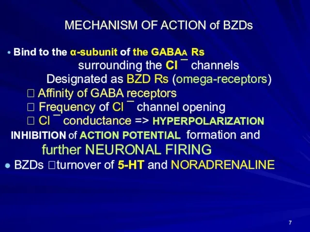 MECHANISM OF ACTION of BZDs Bind to the α-subunit of the