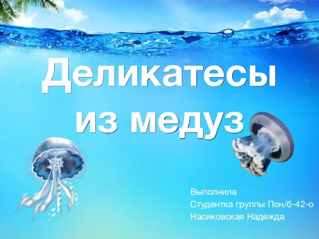 Деликатесы из медуз Выполнила Студентка группы Пон/б-42-о Насиковская Надежда