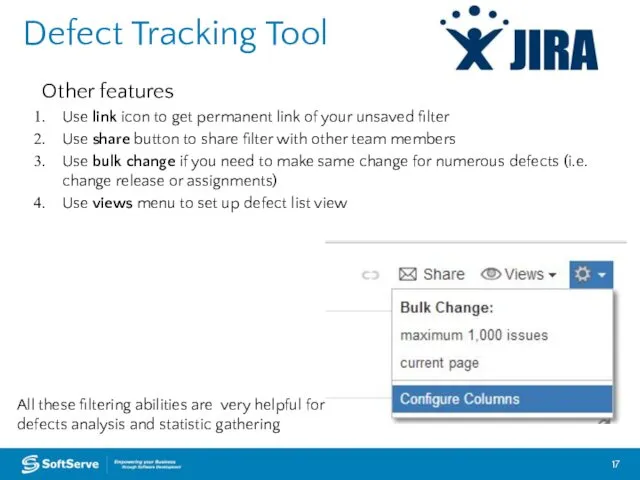 Defect Tracking Tool Other features Use link icon to get permanent