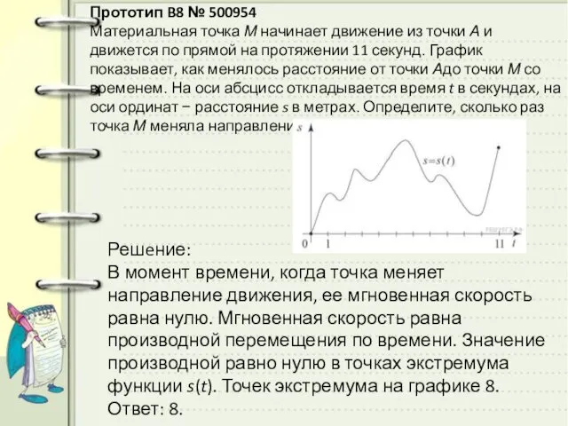 Прототип B8 № 500954 Материальная точка М начинает движение из точки