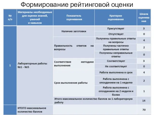 Формирование рейтинговой оценки