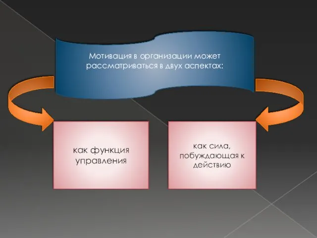 Мотивация в организации может рассматриваться в двух аспектах: как функция управления как сила, побуждающая к действию