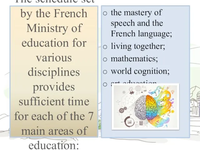 The schedule set by the French Ministry of education for various