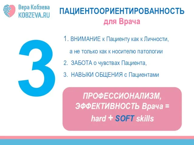 ПАЦИЕНТООРИЕНТИРОВАННОСТЬ для Врача 1 1. ВНИМАНИЕ к Пациенту как к Личности,