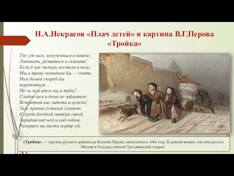 Н.А.Некрасов «Плач детей» и картина В.Г.Перова «Тройка» Где уж нам, измученным