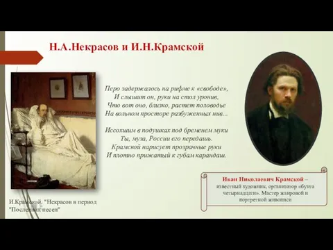 Н.А.Некрасов и И.Н.Крамской И.Крамской. "Некрасов в период "Последних песен" Перо задержалось