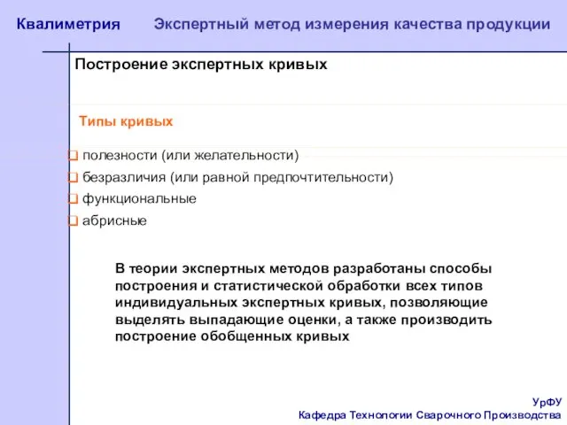 УрФУ Кафедра Технологии Сварочного Производства Квалиметрия Экспертный метод измерения качества продукции