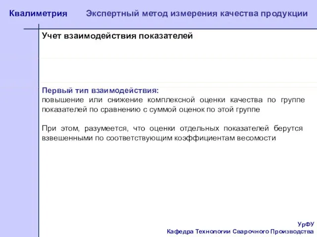 УрФУ Кафедра Технологии Сварочного Производства Квалиметрия Экспертный метод измерения качества продукции