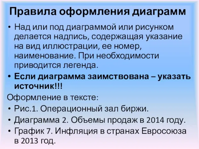 Правила оформления диаграмм Над или под диаграммой или рисунком делается надпись,