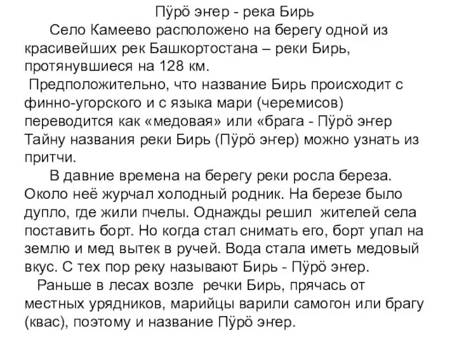 Пÿрö эҥер - река Бирь Село Камеево расположено на берегу одной