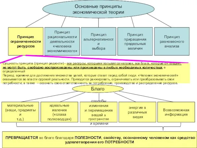 Основные принципы экономической теории Принцип ограниченности ресурсов Принцип рациональности деятельности «человека