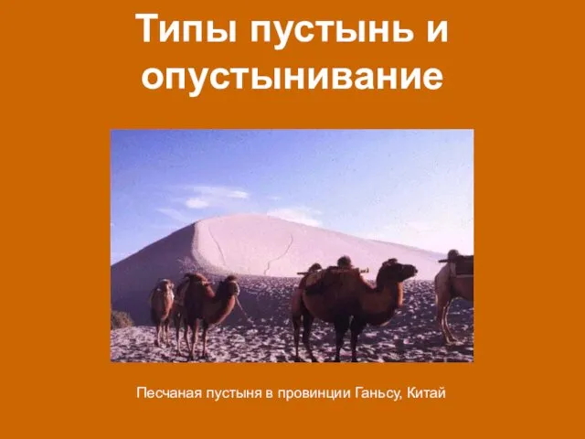 Типы пустынь и опустынивание Песчаная пустыня в провинции Ганьсу, Китай