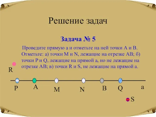 Решение задач Задача № 5 a Проведите прямую а и отметьте