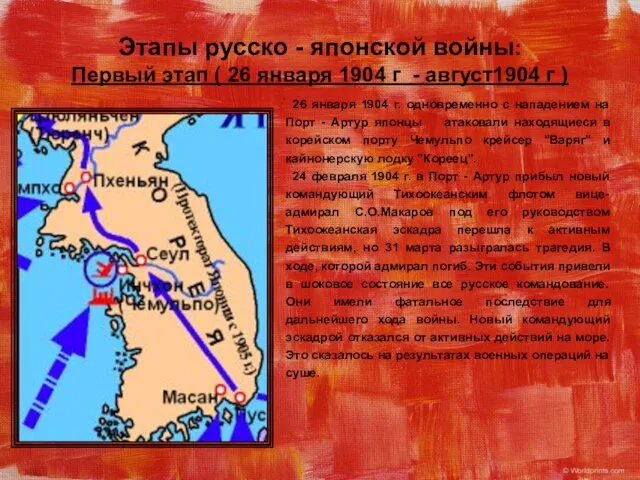 Этапы русско - японской войны: Первый этап ( 26 января 1904