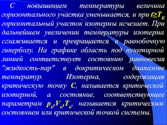 С повышением температуры величина горизонтального участка уменьшается, и при t≥TК горизонтальный