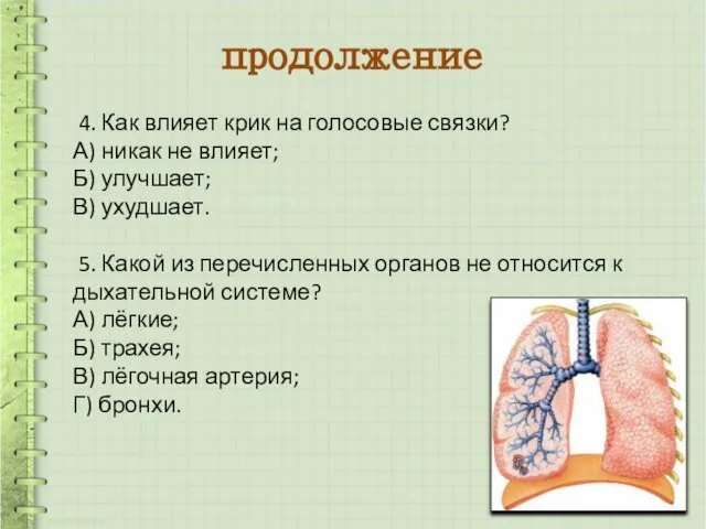 4. Как влияет крик на голосовые связки? А) никак не влияет;