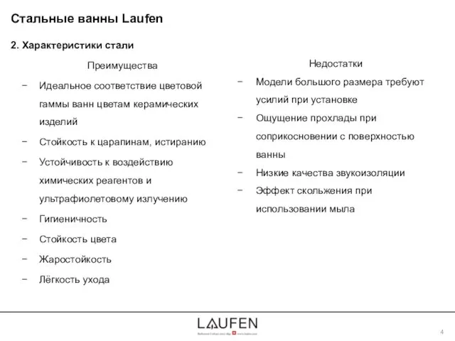 2. Характеристики стали Преимущества Идеальное соответствие цветовой гаммы ванн цветам керамических