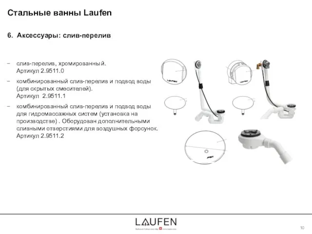 6. Аксессуары: слив-перелив слив-перелив, хромированны й. Артикул 2.9511.0 комбинированный слив-перелив и