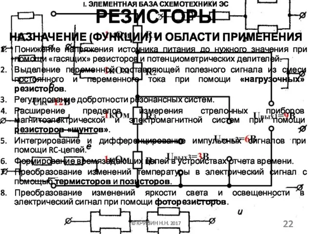 I. ЭЛЕМЕНТНАЯ БАЗА СХЕМОТЕХНИКИ ЭС НАЗНАЧЕНИЕ (ФУНКЦИИ) И ОБЛАСТИ ПРИМЕНЕНИЯ ©