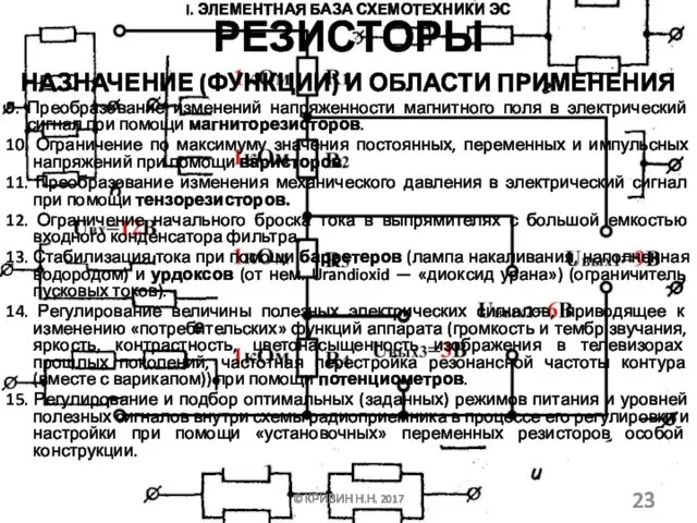 I. ЭЛЕМЕНТНАЯ БАЗА СХЕМОТЕХНИКИ ЭС НАЗНАЧЕНИЕ (ФУНКЦИИ) И ОБЛАСТИ ПРИМЕНЕНИЯ ©