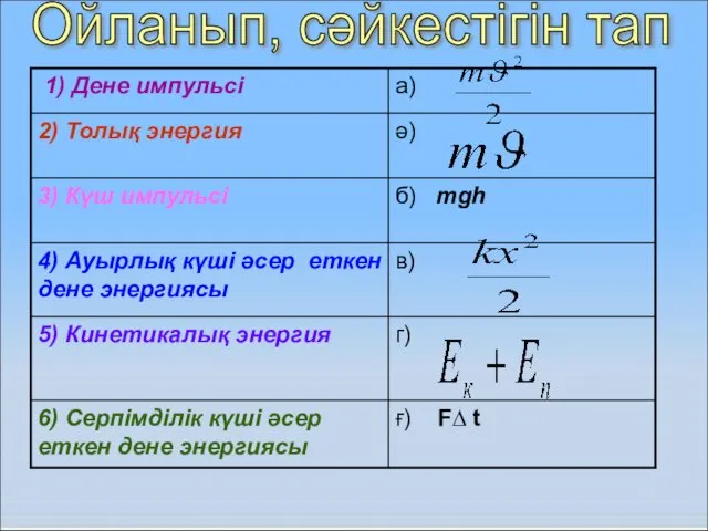 Ойланып, сәйкестігін тап