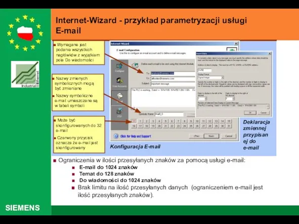 Internet-Wizard - przykład parametryzacji usługi E-mail Ograniczenia w ilości przesyłanych znaków