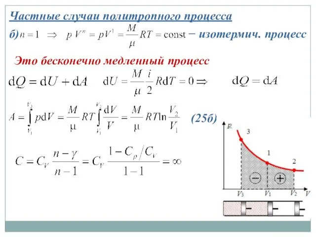 Частные случаи политропного процесса б) − изотермич. процесс Это бесконечно медленный процесс (25б)