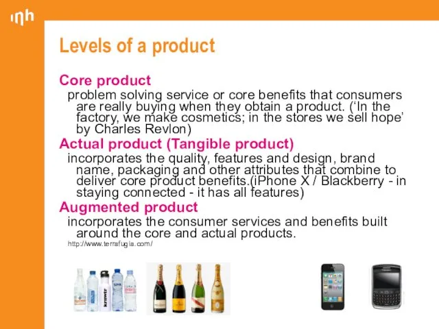 Levels of a product Core product problem solving service or core