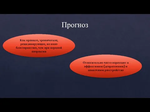 Прогноз Как правило, хроническое, рецидивирующее, но явно благоприятнее, чем при нервной