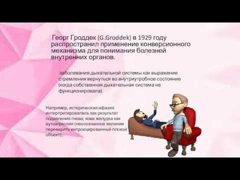 Георг Гроддек (G.Groddek) в 1929 году распространил применение конверсионного механизма для