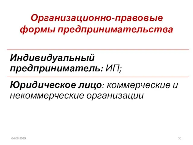 Организационно-правовые формы предпринимательства 04.09.2019