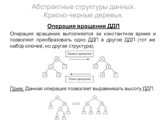 Абстрактные структуры данных. Красно-черные деревья. Операция вращения ДДП Операция вращения выполняется