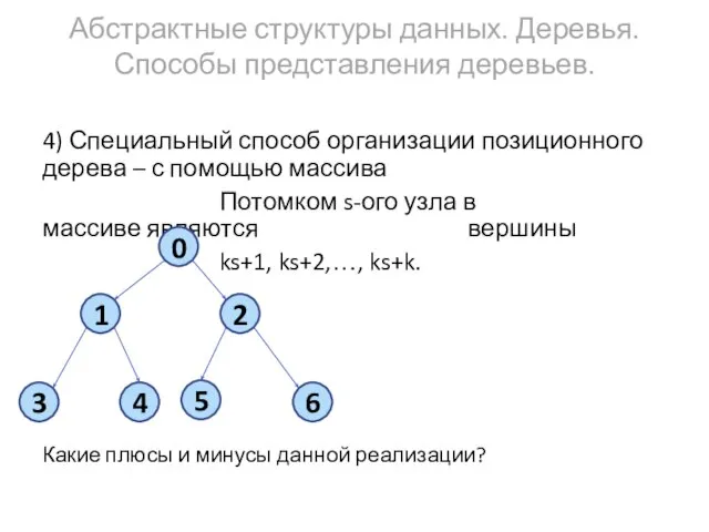 Абстрактные структуры данных. Деревья. Способы представления деревьев. 4) Специальный способ организации