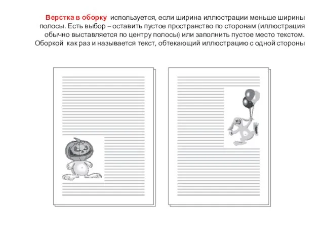 Верстка в оборку используется, если ширина иллюстрации меньше ширины полосы. Есть