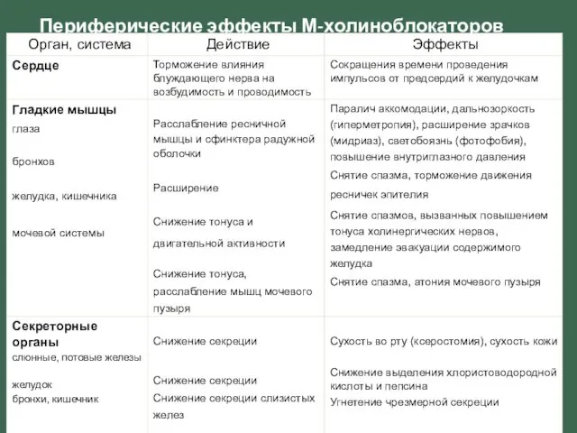 Периферические эффекты М-холиноблокаторов