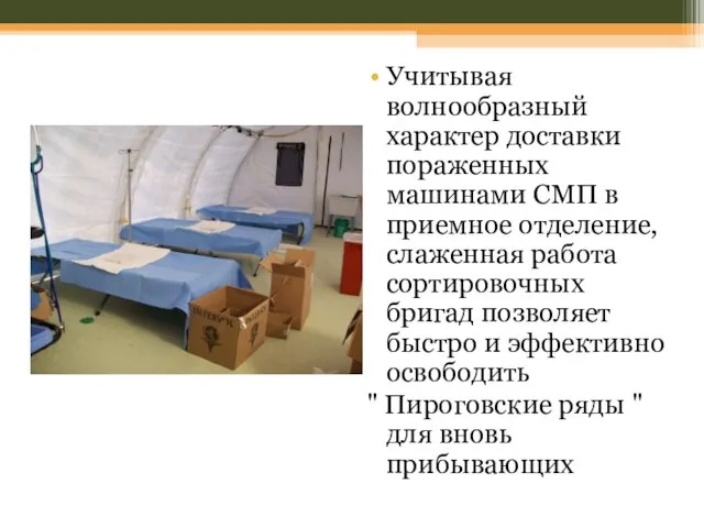 Учитывая волнообразный характер доставки пораженных машинами СМП в приемное отделение, слаженная