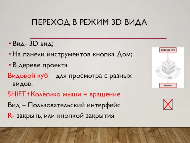 ПЕРЕХОД В РЕЖИМ 3D ВИДА Вид- 3D вид; На панели инструментов